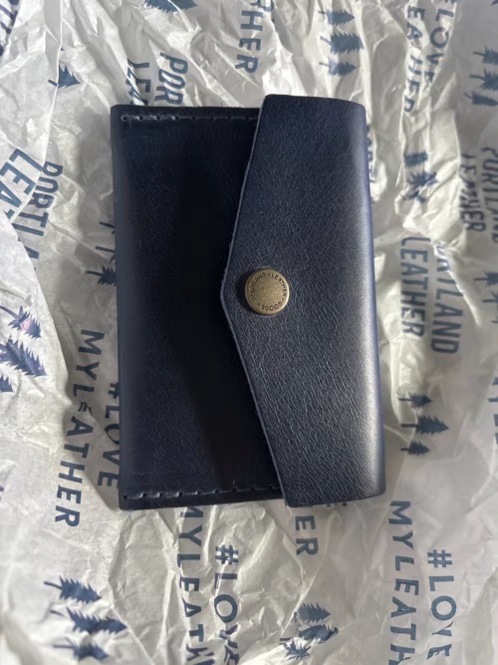 Portland Leather Navy Leather Key & Card Holder with Brass Snap